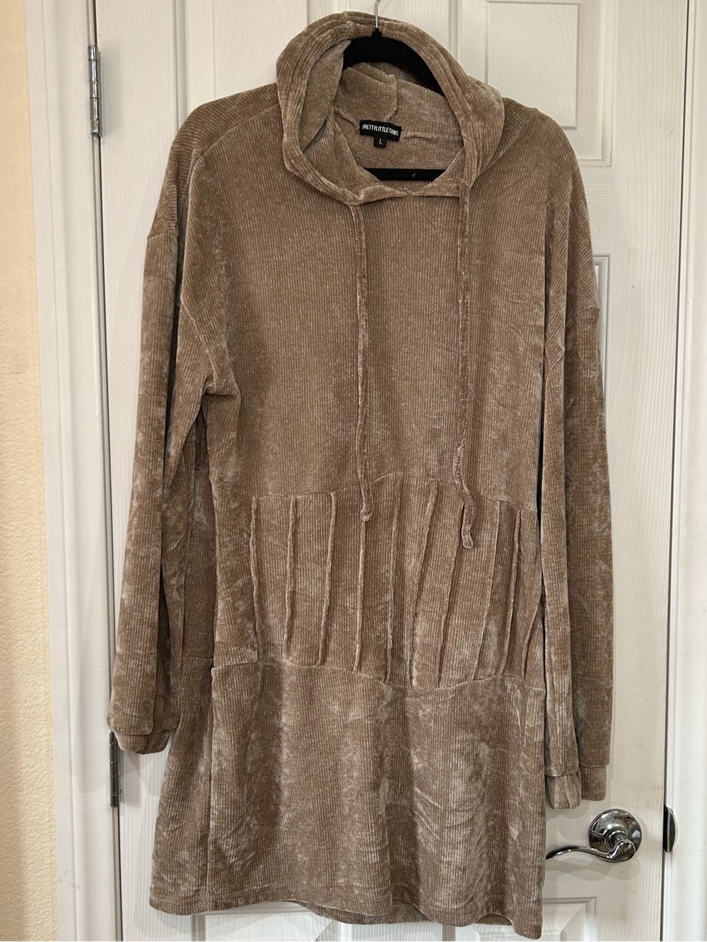 PrettyLittleThing Taupe Chenille Corduroy Hoodie Sweatshirt Dress Size Large